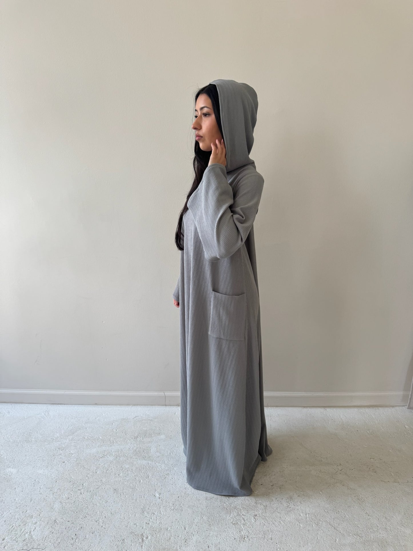 Pre order space grey hood abaya