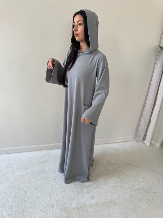 Pre order space grey hood abaya