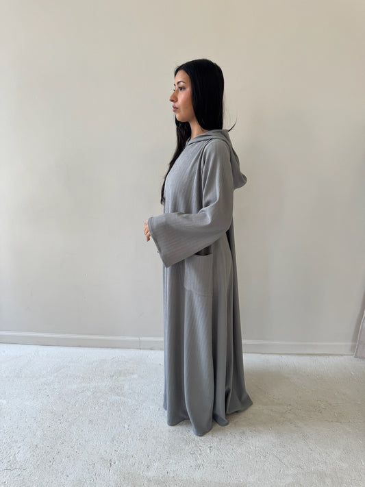 Pre order space grey hood abaya